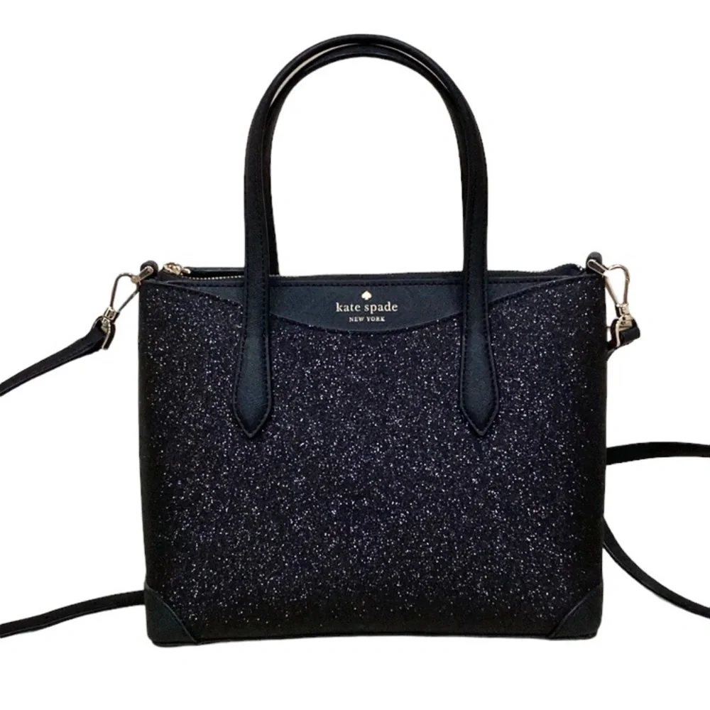 Kate Spade Black Glitter Sparkle Shimmy Fabric Satchel Purse Bag - Picture 1 of 13